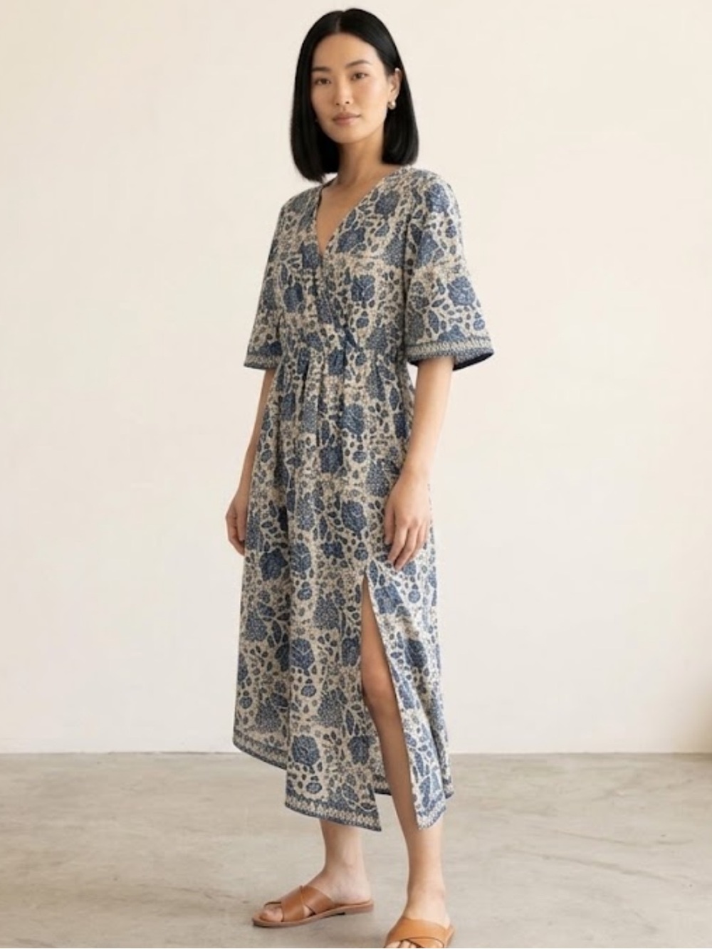 Natalie Martin Silk Coco Dress Midi Flutter Sleeve Lightweight Dress
